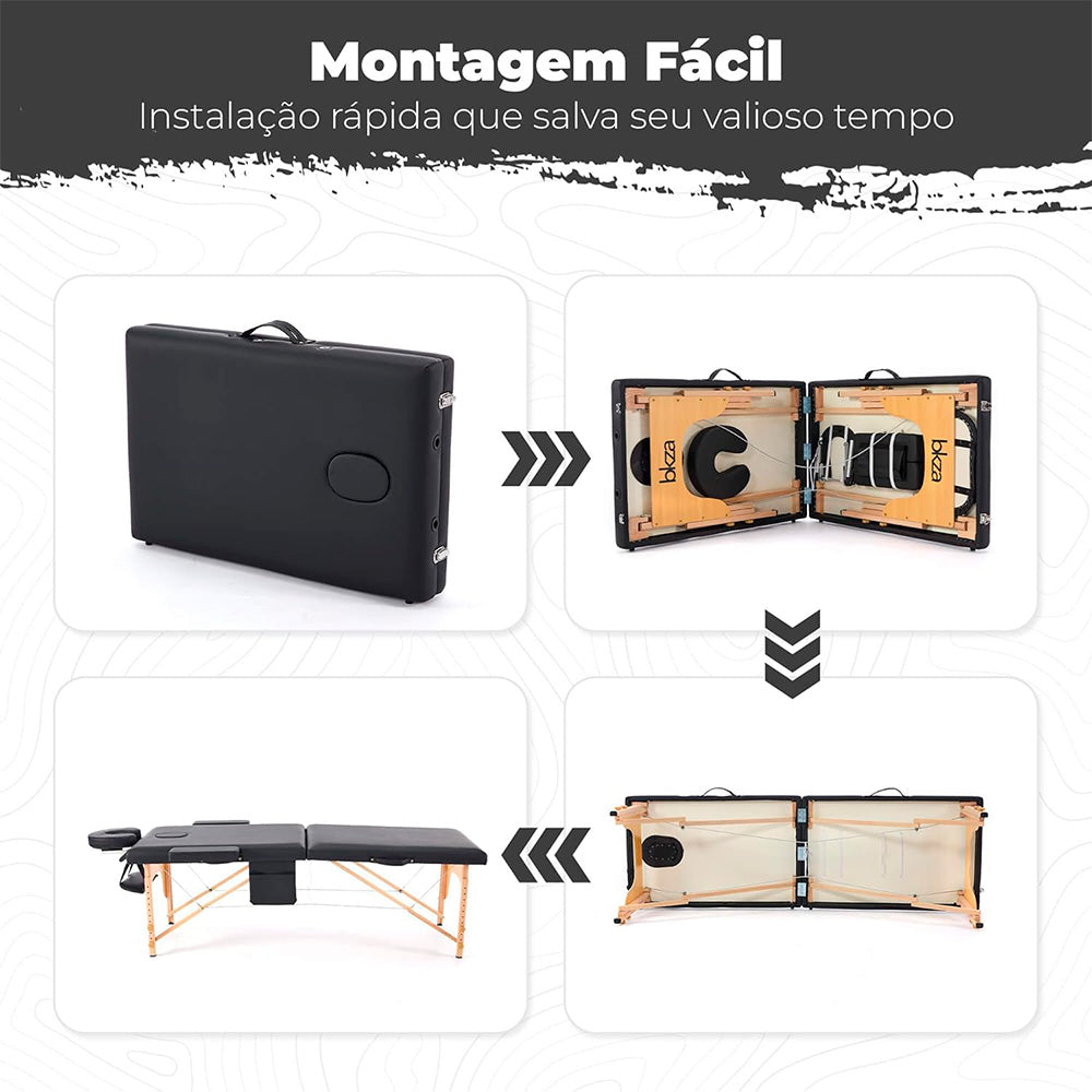 Cama Maca de Massagem Portátil Premium, Divã BKZA - MSG 102 ,Tatuagem, Massoterapia, Quiropraxia, Com Maleta, Preto