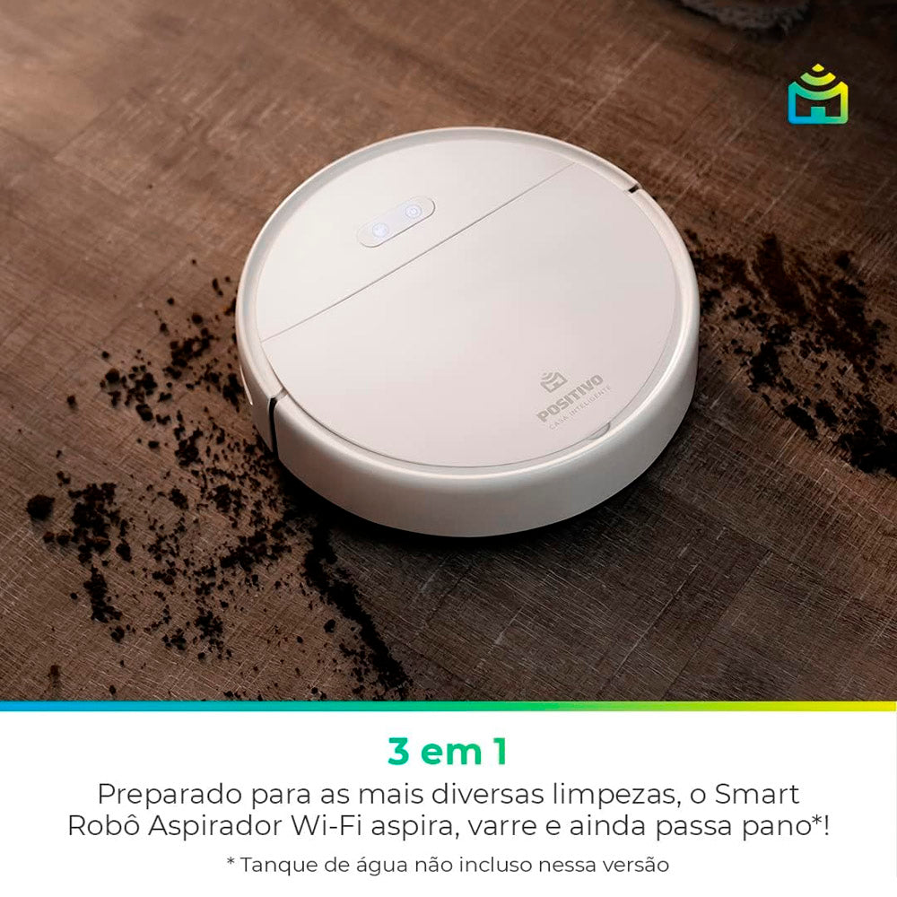 Smart Robô Aspirador Wi-Fi PRA100 Positivo, 3 em 1, Com Alexa, Bivolt