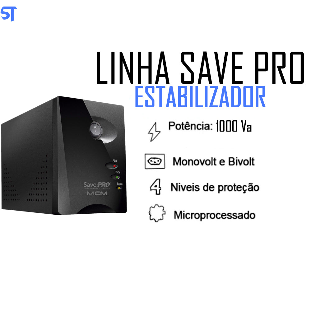 Estabilizador Save Pro 1000va Bivolt Entrada: 115/220V Saída: 115V - MCM 1000V