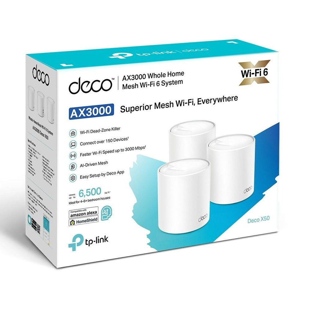 Kit 3 Unidades Roteador Mesh TP-Link Deco X50 Wi-Fi 6 Dual Band 2,4/5GHz AX3000 Gigabit HE160