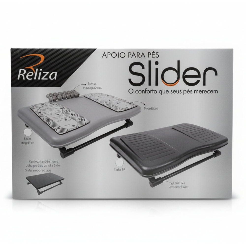 Apoio de Pé Reliza Slider PP Ergonômico Antiderrapante NR17 42x29cm Ajustável - Preto