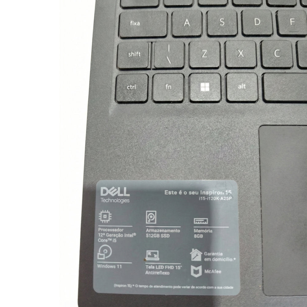 Notebook Dell Inspiron 15 Intel Core i5-1235U, RAM 8GB, SSD 512GB, 15.6" FHD, Win 11, Preto, I15-I120K-A25P, Semi-Novo
