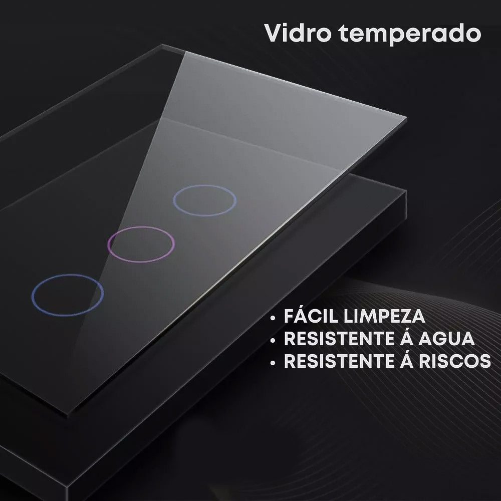 Interruptor Inteligente Touch Wifi 3-Botoes Compativel Com Alexa e Google Assist - PRETO