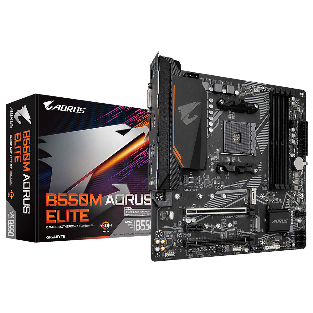 Placa-Mãe Gamer Gigabyte B550M AORUS Elite AM4 AMD B550 Micro-ATX DDR4 Dual M.2 PCIe 4.0 LAN GbE