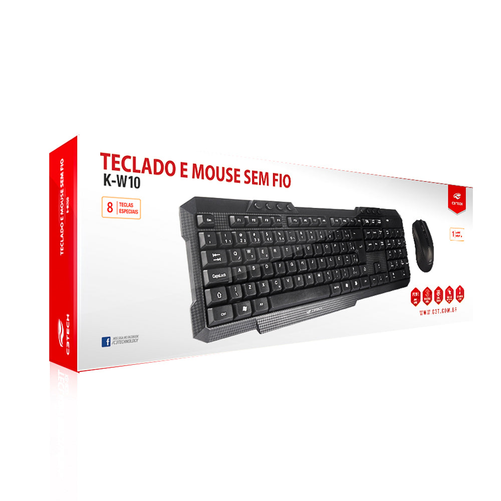Kit Teclado e Mouse Wireless (Sem Fio) K-W10BK - C3Tech