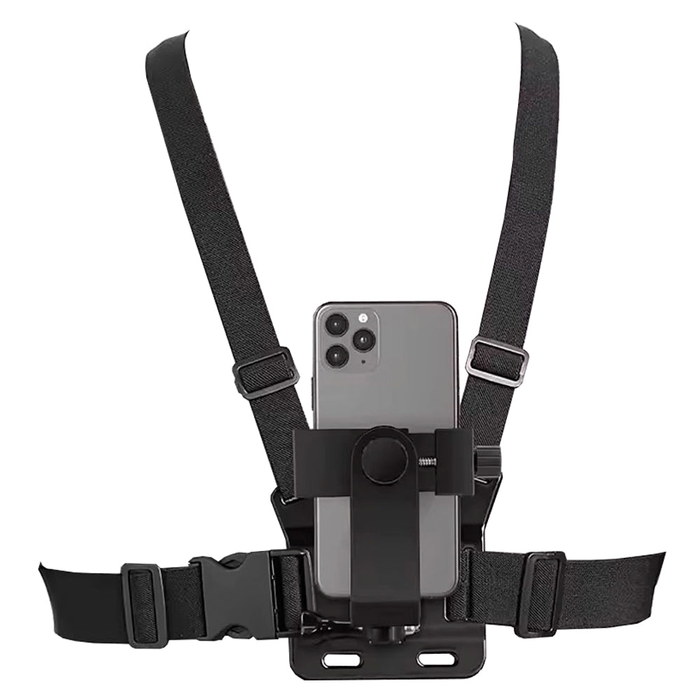 Suporte Peitoral Para Smartphone e GoPro, Cinta e Ângulo Ajustável, Universal, Preto