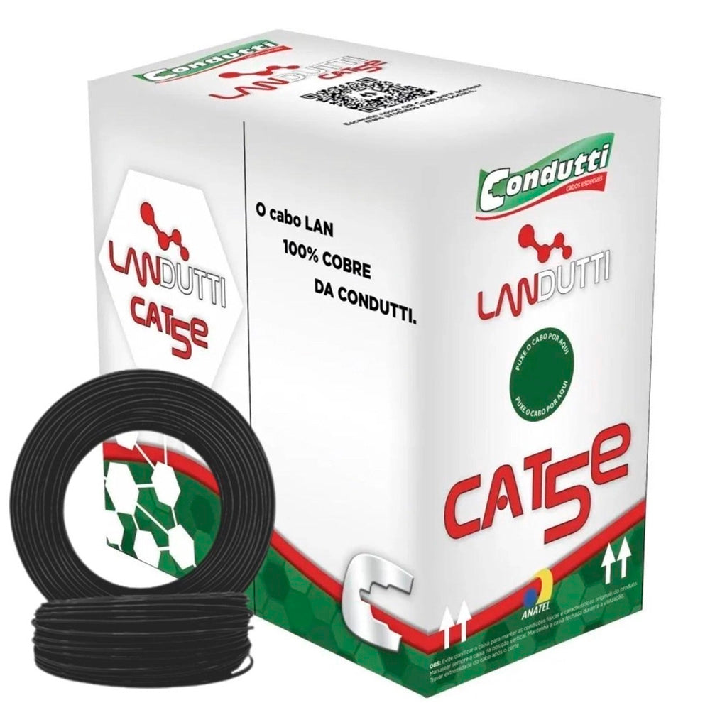 Caixa de Cabo De Rede Landutti Upt Cat5E 100% Cobre, 305 Metros, Condutti, Preto