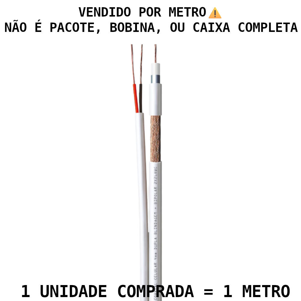 Metro Cabo Coaxial CFTV Condutti 4mm Dupla Blindagem 750 Ohms 2x26AWG Anti-Chama HIB RF4MMCEL Branco (Venda por Metro)