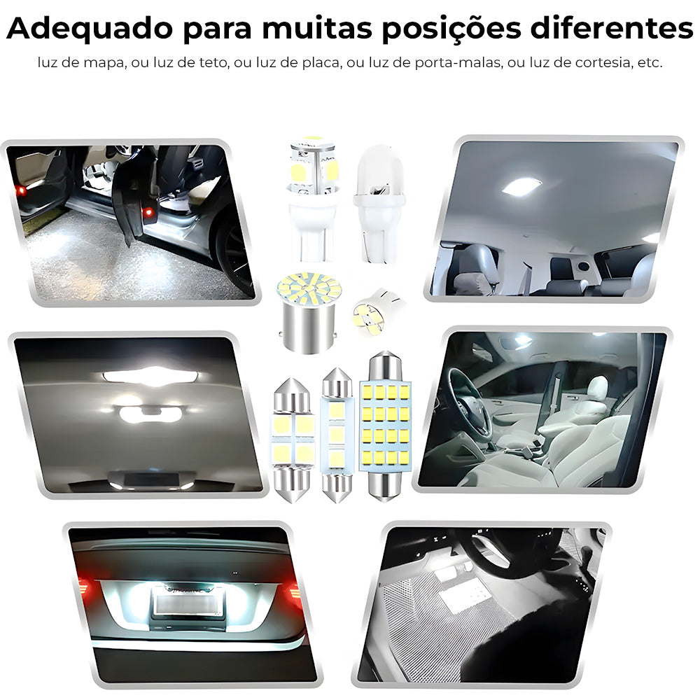 Pacote Com 42 Peças Lâmpadas LED Brancas, Para Interior de Carro, 6000K, 12V
