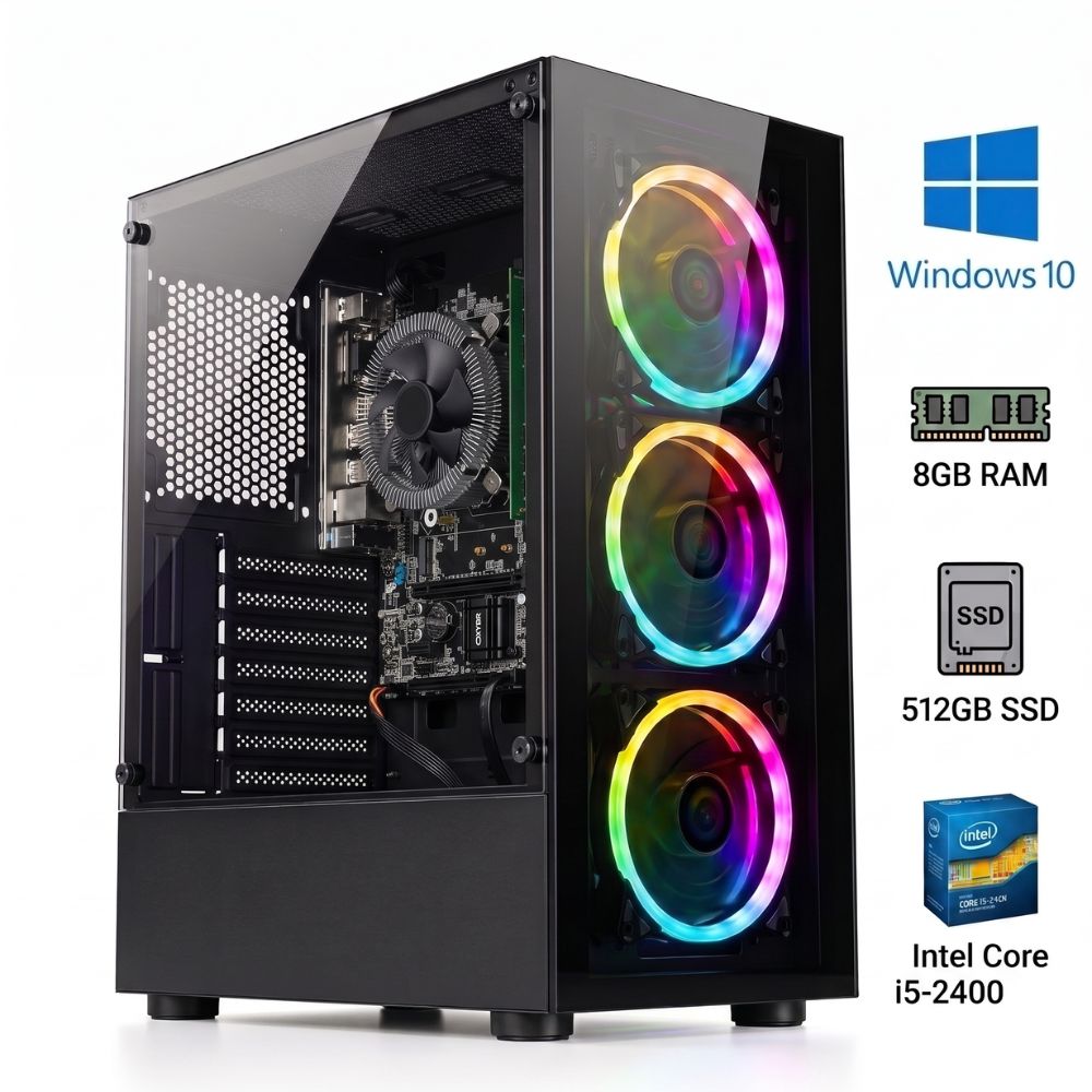 Computador Intel Core i5-2400, 8GB RAM DDR3, SSD 512GB, Com Fonte Real 500W, Windows 10 Home