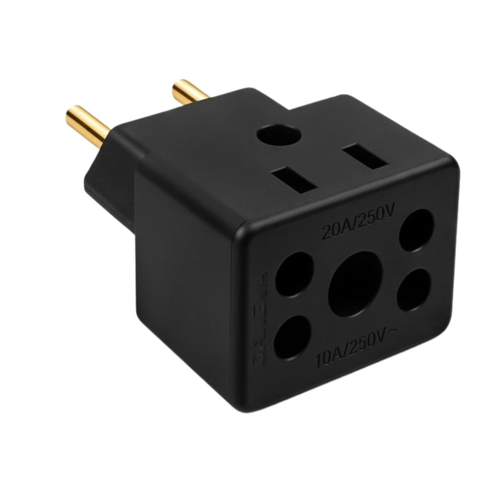 Adaptador de Tomada Universal 10A/20A, Padrão Antigo e Novo NBR14136, Pino Grosso DC - Preto