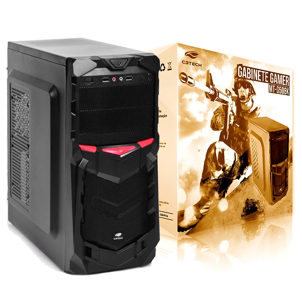 Gabinete Gamer ATX, Mid Tower, Sem Fonte, C3tech, MT-G50BK, Vermelho