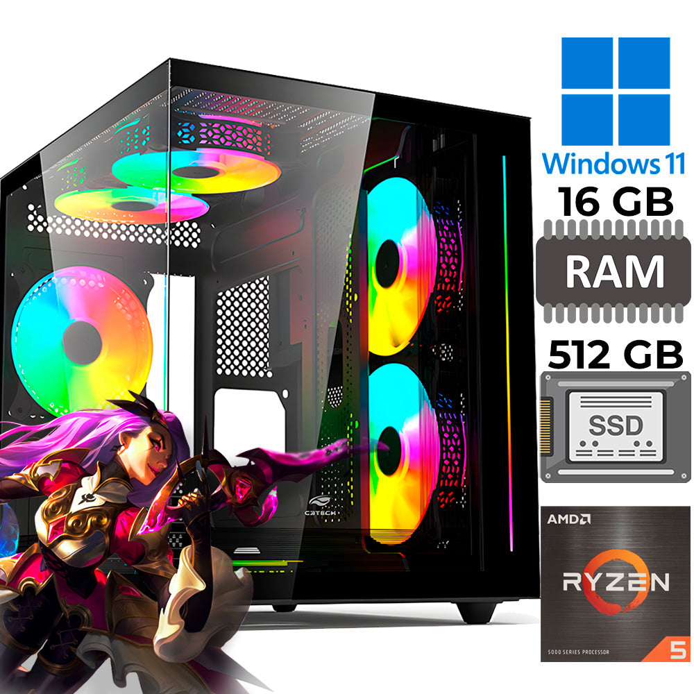 Computador Gamer Ryzen 5 5600GT, Vega 7, RAM 16GB DDR4, SSD M.2 NVMe 512GB, Windows 11 Pro, Gabinete Aquario