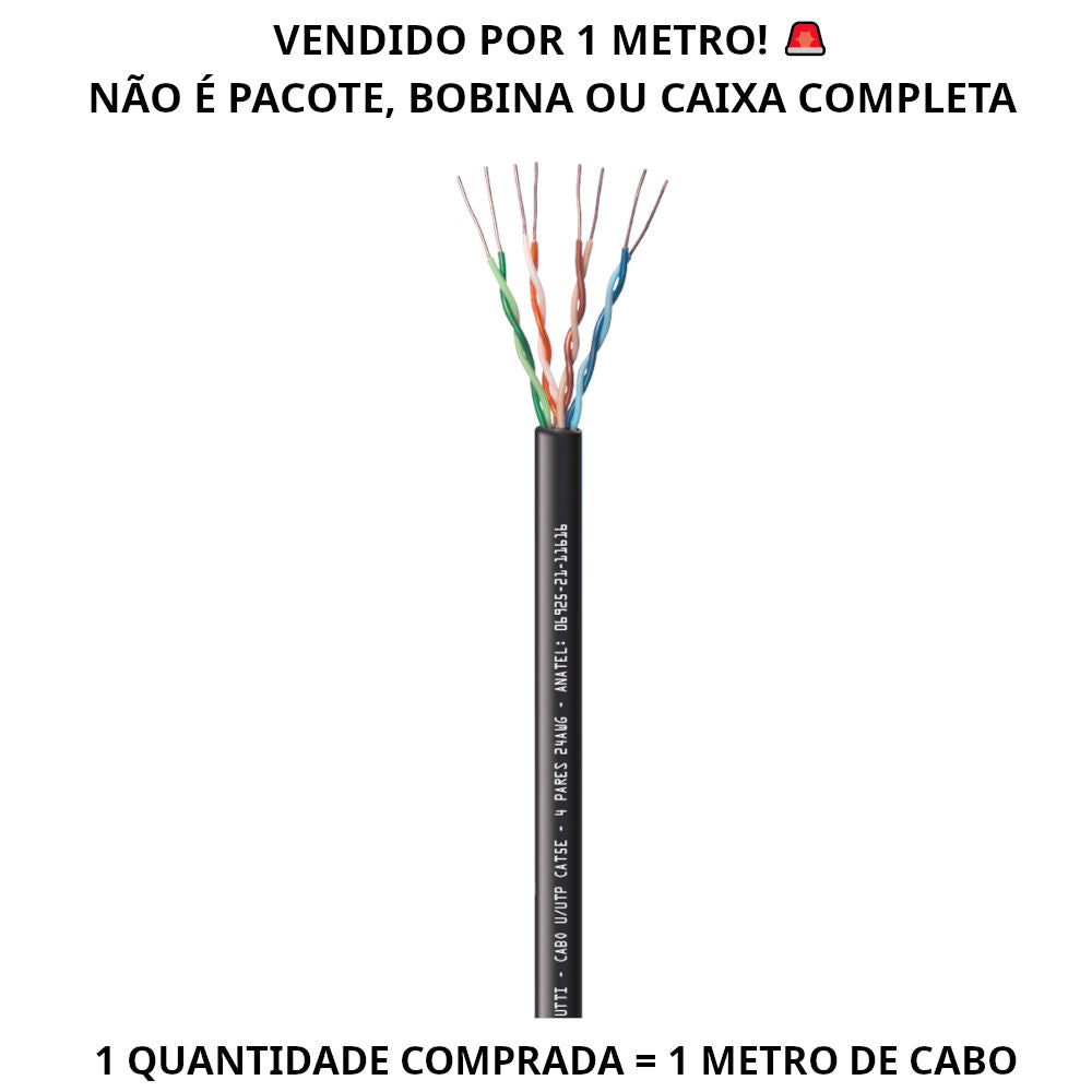 Metro de Cabo de Rede UTP Cat5e 23AWG Preto – MK2 VO6 Tecno (Venda por Metro)