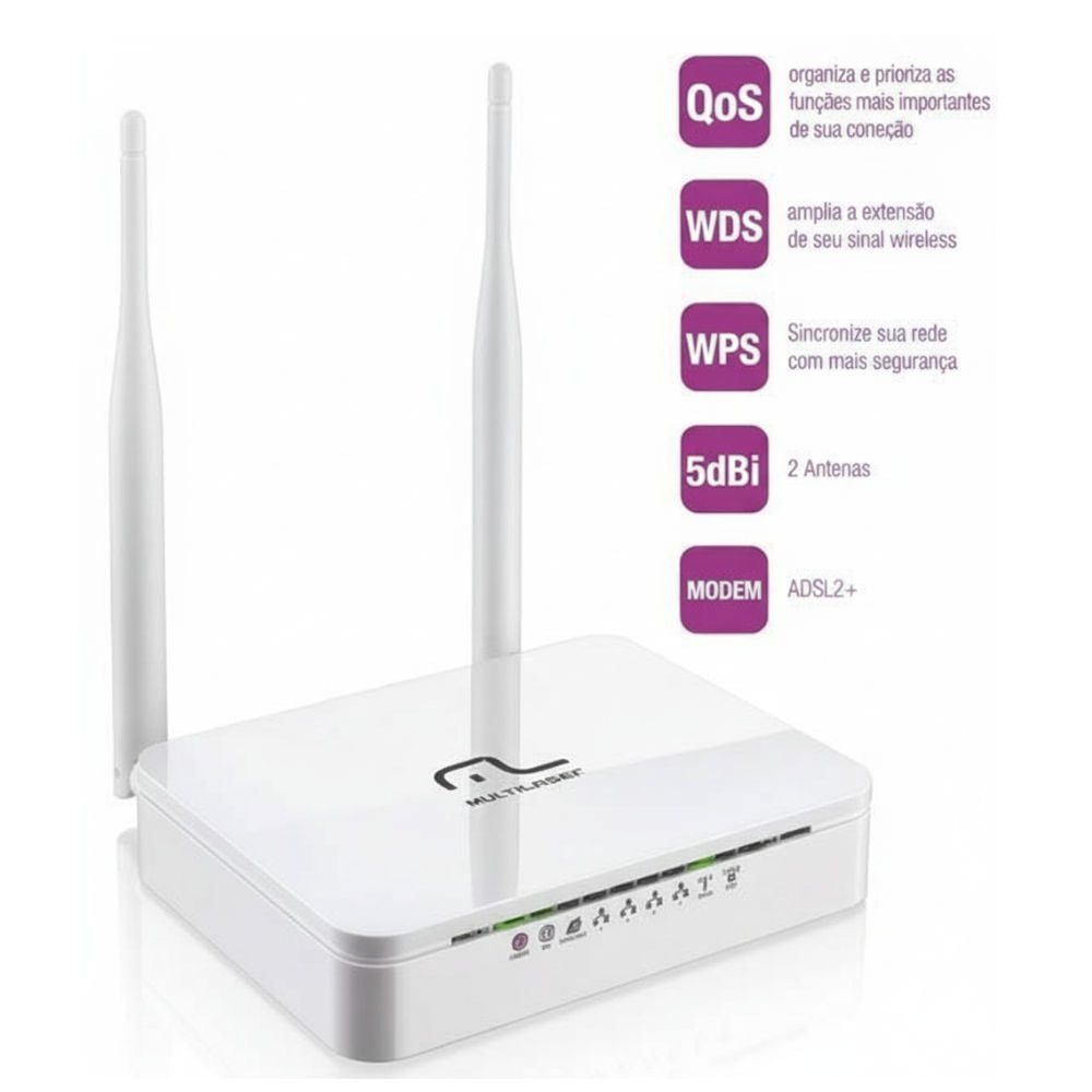 Roteador Multilaser RE170 300Mbps Wireless Bivolt 2.4GHz Homologado 2 Antenas Fixas Com Alcance de 5dBi
