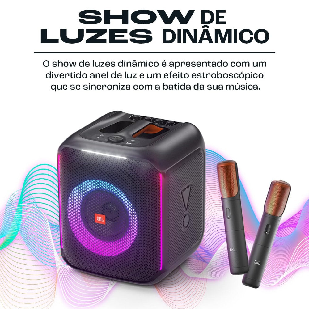 Caixa de Som JBL Bluetooth Partybox Encore, Com 2 Microfones , Novo Design à Prova de Respingos, 100W