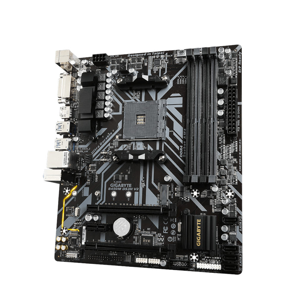 Placa Mãe Gigabyte B450M DS3H V2, AM4 mATX, DDR4 até 128GB 3200MHz, HDMI, DP, M.2 PCIe NVMe, USB 3.2, 4xSATA 6Gb/s