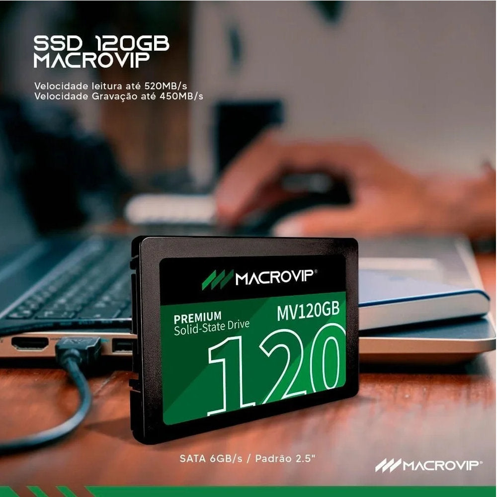 HD SSD Macrovip Premium 120GB 2.5" SATA III 6Gb/s Leitura 520Mb/s Gravação 450Mb/s - MV120GB