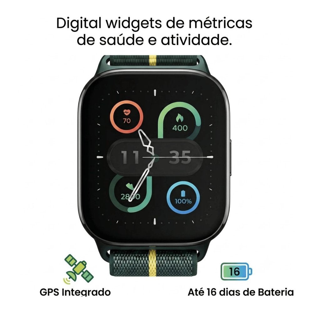 Smartwatch Motorola Moto Watch Fit, Tela OLED 1.9”, GPS 5ATM Integrado, Bluetooth, Bateria até 16 dias - Verde