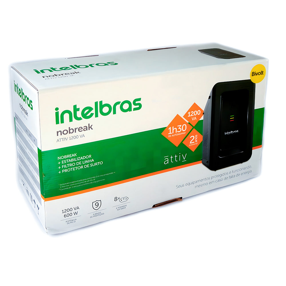 Nobreak Interativo Intelbras ATTIV 1200VA Bivolt Semi Senoidal Com 8 Tomadas de Saída 115V Preto