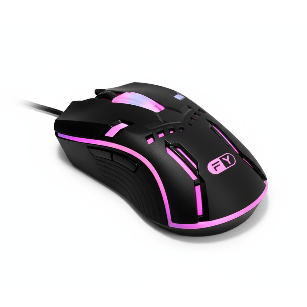 Mouse Gamer com Fio USB S1 FY, Iluminação RGB e Design Ergonômico, Preto