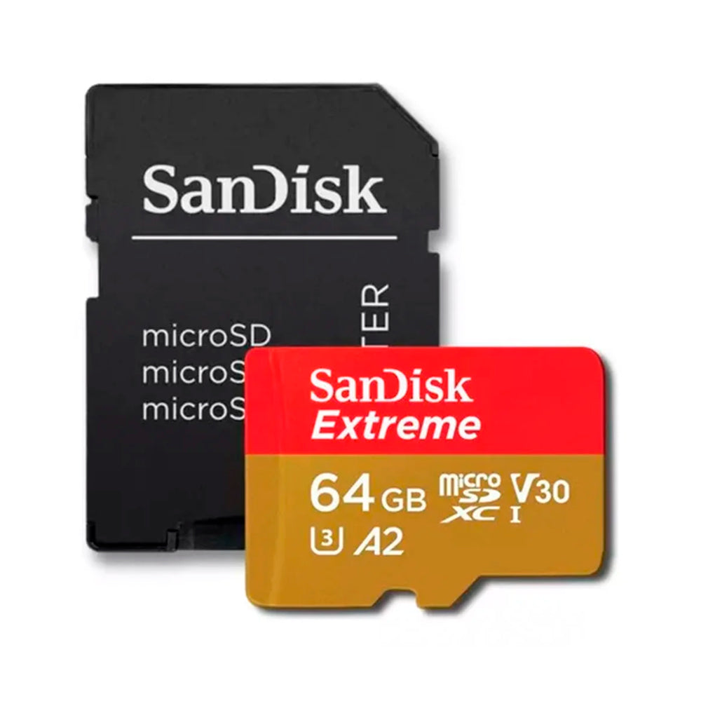 Cartão Micro SD SanDisk Extreme 64GB U3 V30 A2 com Adaptador SD 170MB/s - SDSQXAH-064G-GN6MA