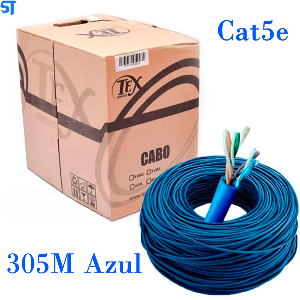 Caixa de Cabo de Rede Tex Cat5e Utp 4p 305M Azul