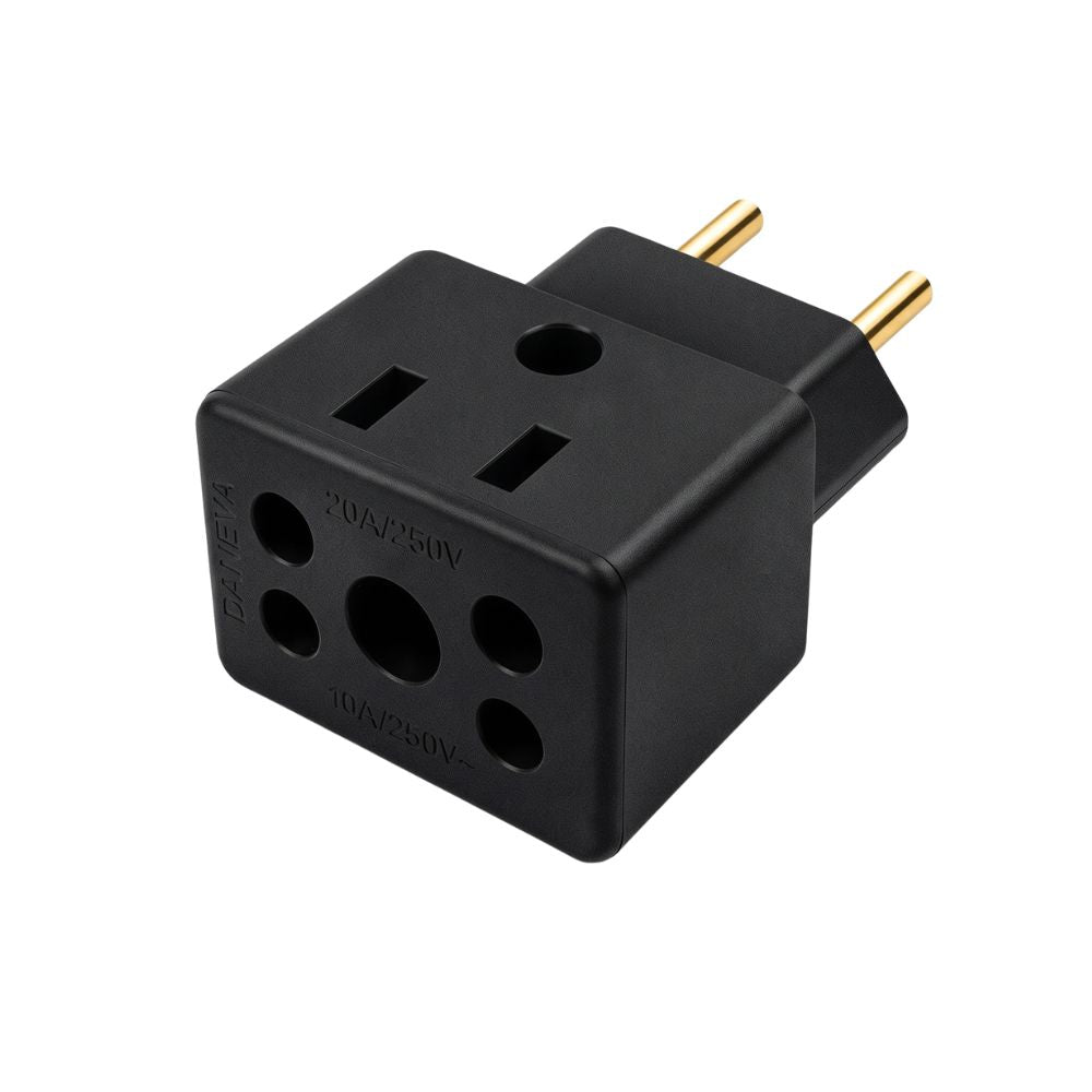 Adaptador de Tomada Universal 10A/20A, Padrão Antigo e Novo NBR14136, Pino Grosso DC - Preto