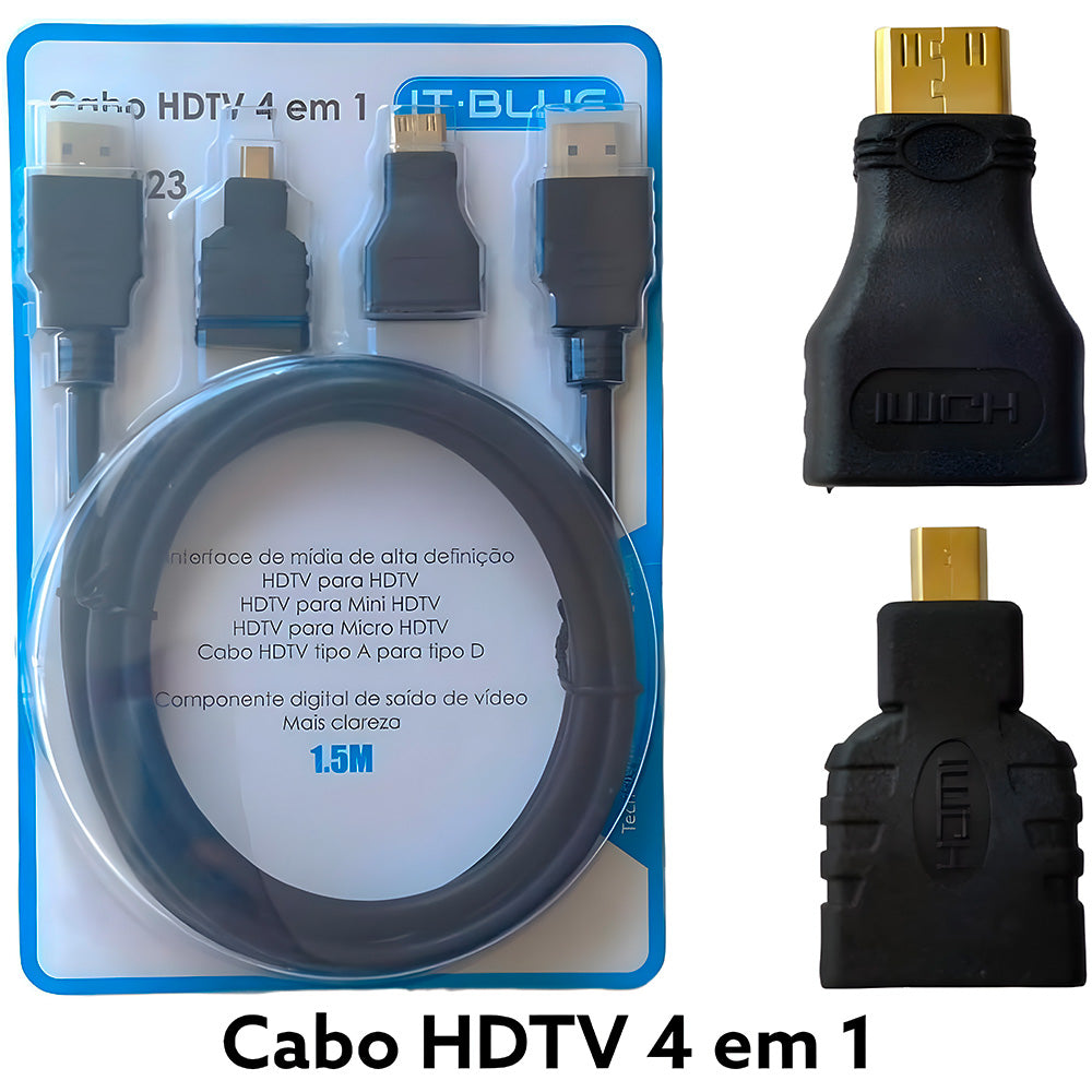 Kit Cabo HDMI 3 Em 1 HDTV Com Adaptadores Mini e Micro, IT-Blue - LE 6623
