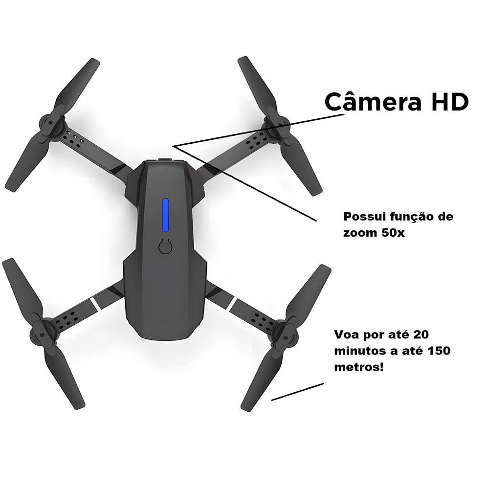 Drone E99 - Pro, Com Câmera HD, Quadricóptero, FPV, Wi-Fi HD - Preto