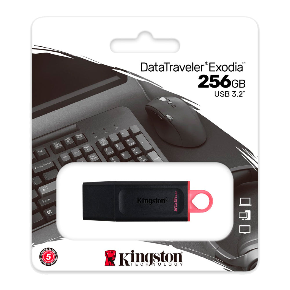 Pen Drive Kingston DataTraveler Exodia 256GB USB 3.2 Gen1, com Tampa Protetora, Preto - DTX/256GB