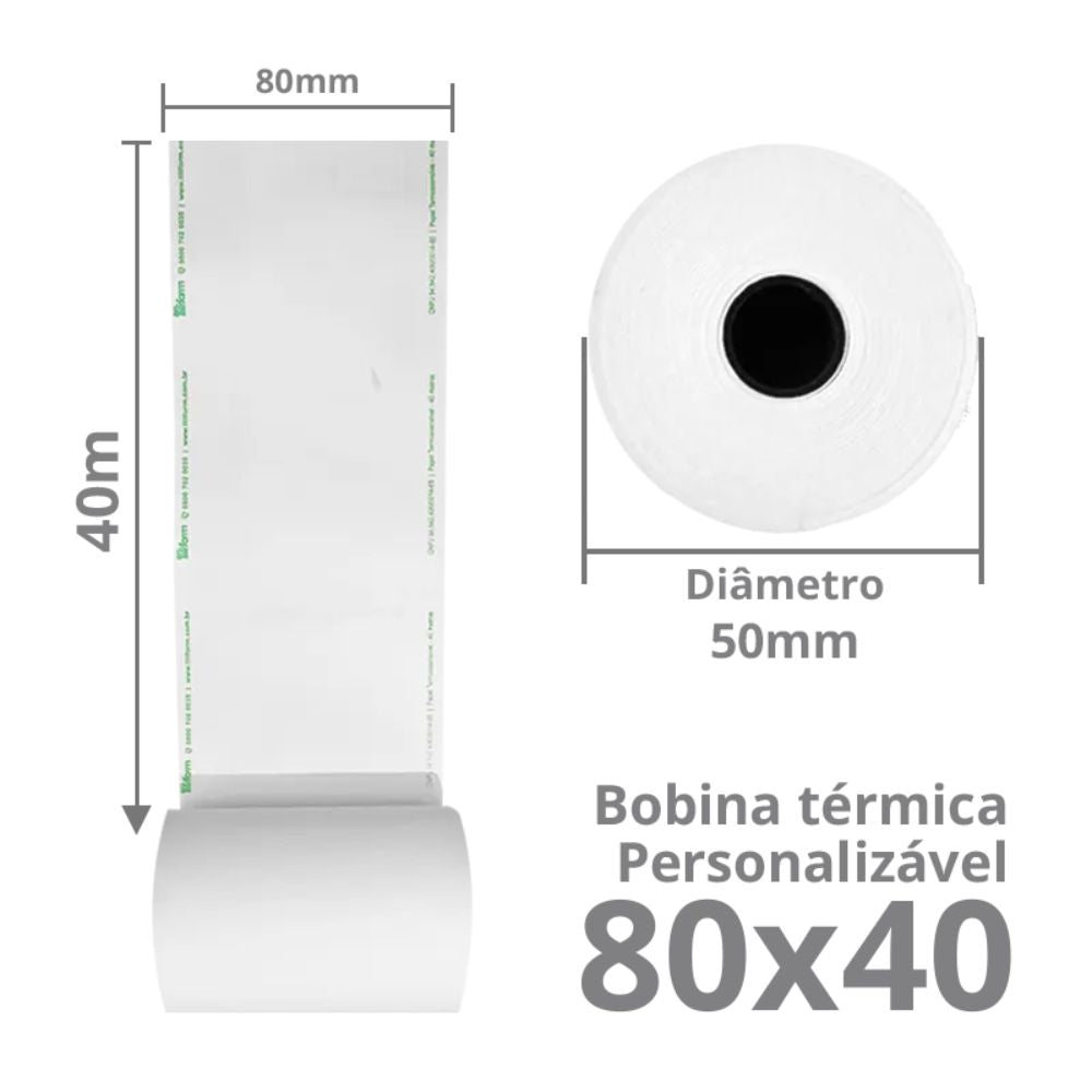 Bobina Térmica 80x40m - Liso 80 mm x 40 m - Lisa, 44g, Ceripel