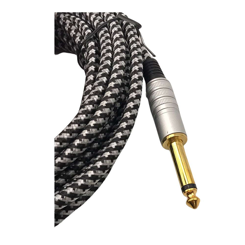 Cabo para Guitarra e Violão 5 Metros Blindado P10 x P10 Têxtil Anti-Interferência - Preto