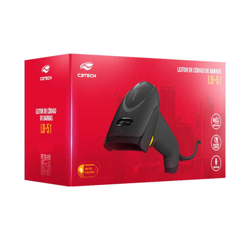 Leitor de Codigo de Barras 1D Usb LB-51BK C3tech - Preto