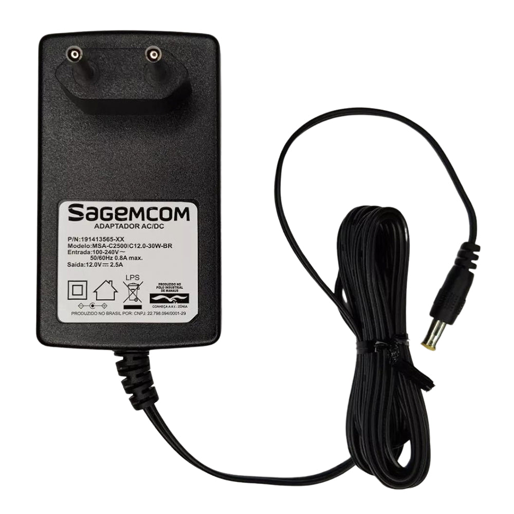 Fonte de Alimentação 12V 2.5A Pino 5,5mm x 3,5mm - Modelo: MSA-C2500IC12.0-30W-BR