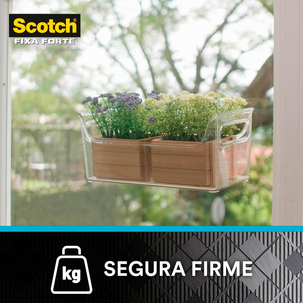 Fita Dupla Face 3M Scotch Fixa Forte Transparente, 19mm x 2m, Suporta até 800g, Substitui Pregos e Parafusos