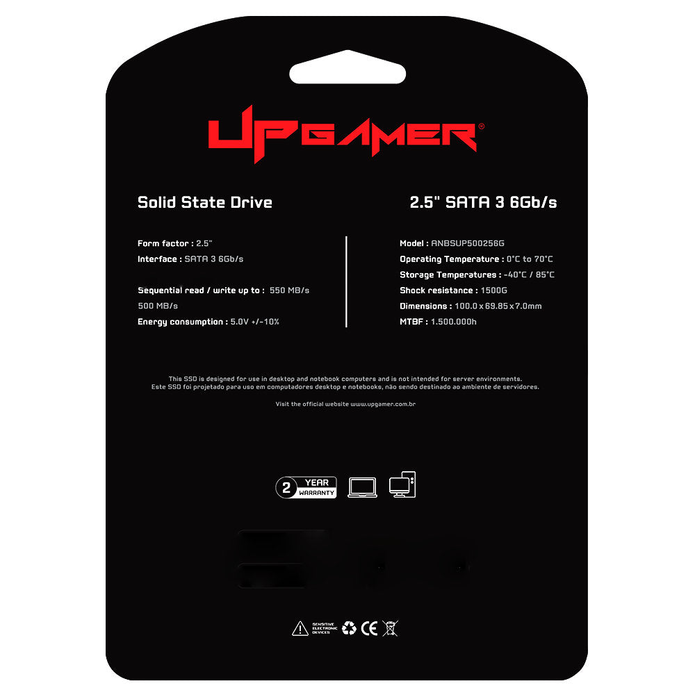 SSD UP Gamer 120GB UP500 SATA III 2.5" Leitura 550MB/s Gravação 450MB/s