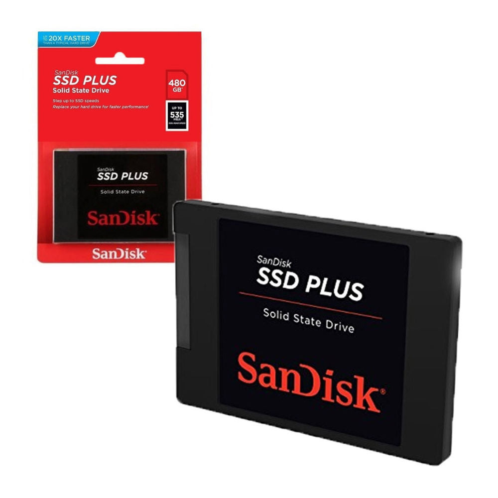 SSD Plus SanDisk 480GB SATA III 2,5" 7mm, Leitura 535MB/s, Gravação 445MB/s, NAND TLC, Controlador SMI - SDSSDA-480G-G26