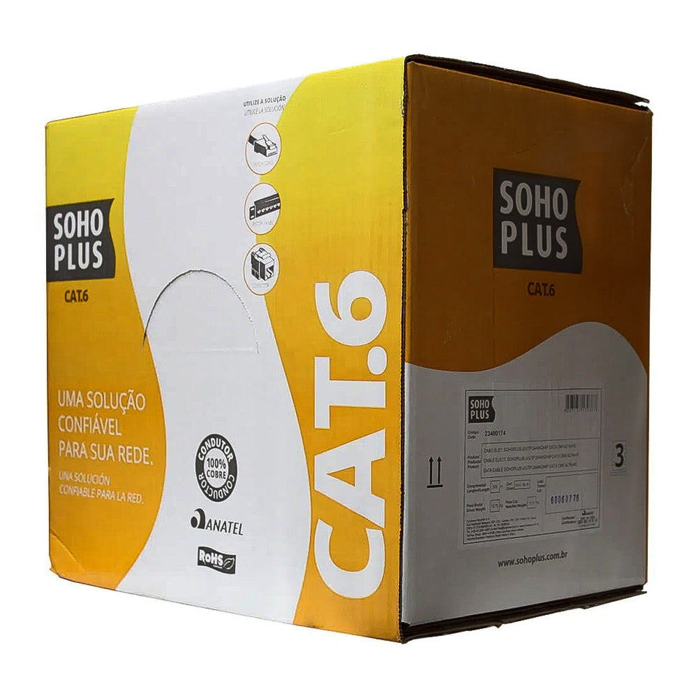 Caixa de Cabo de Rede Soho Plus Furukawa CAT6 Categoria 6- 24AWGX4P ROHS 100% Cobre Vermelho