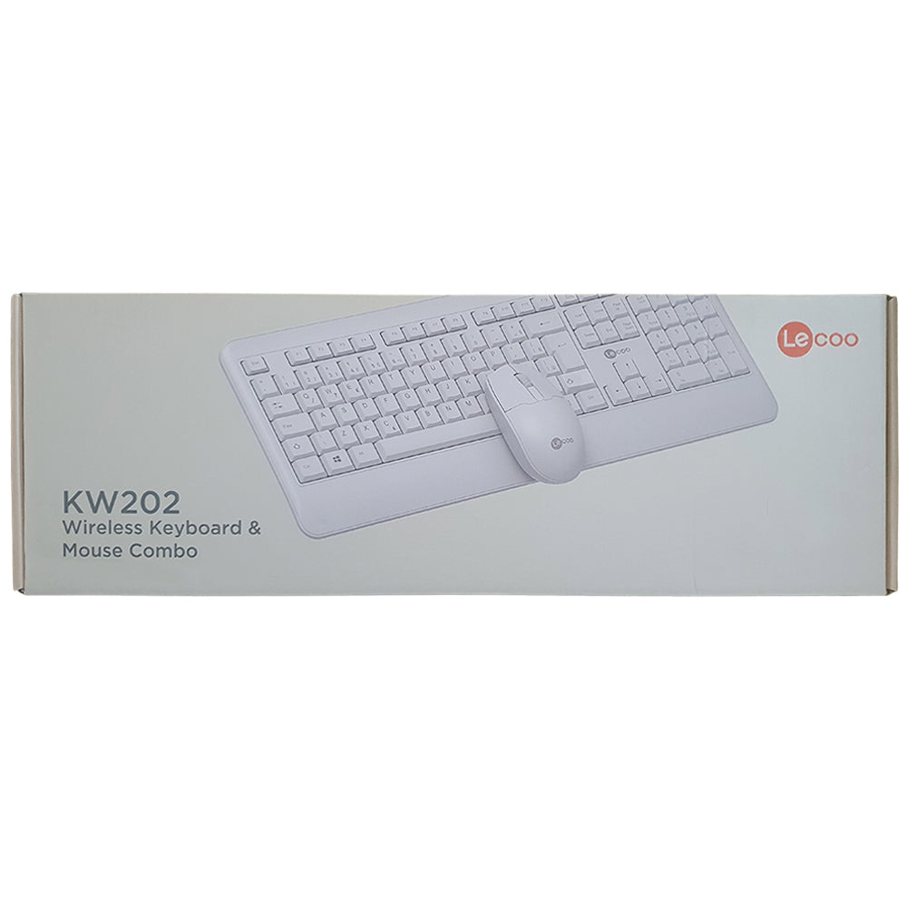 Kit Teclado Membrana, Padrão ABNT2 e Mouse Sem Fio 1.200 DPI Lecoo KW202 - Branco