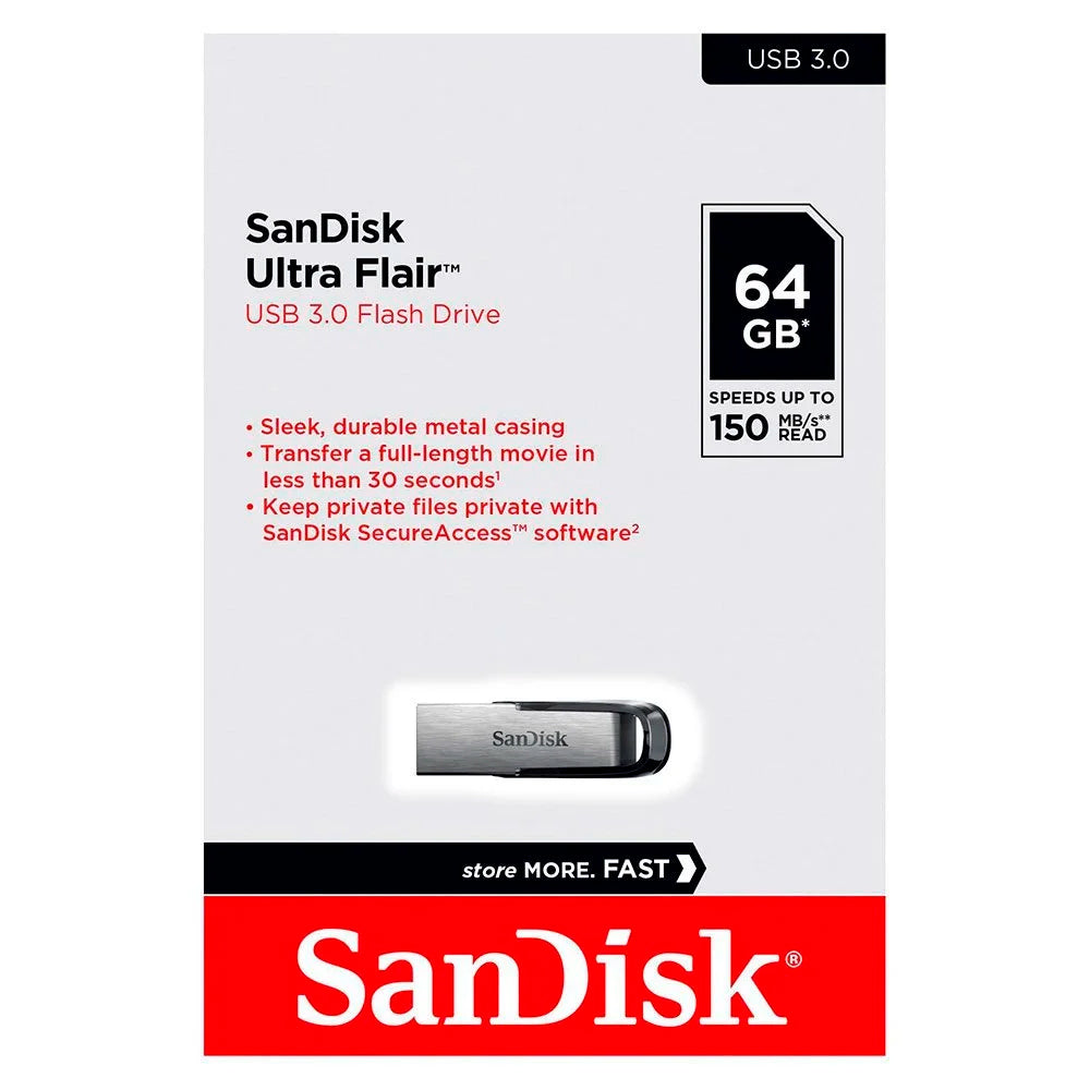 Pen Drive SanDisk Z73 Ultra Flair 64GB USB 3.0, Preto Metálico, 150Mb/s, Compatível USB 2.0 - SDCZ73-064G-G46