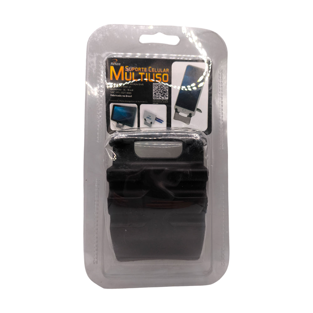 Suporte Para Celular de Mesa, Ergonômico, Multiuso, Ajustável, Reliza, Conforto e Estabilidade - Preto