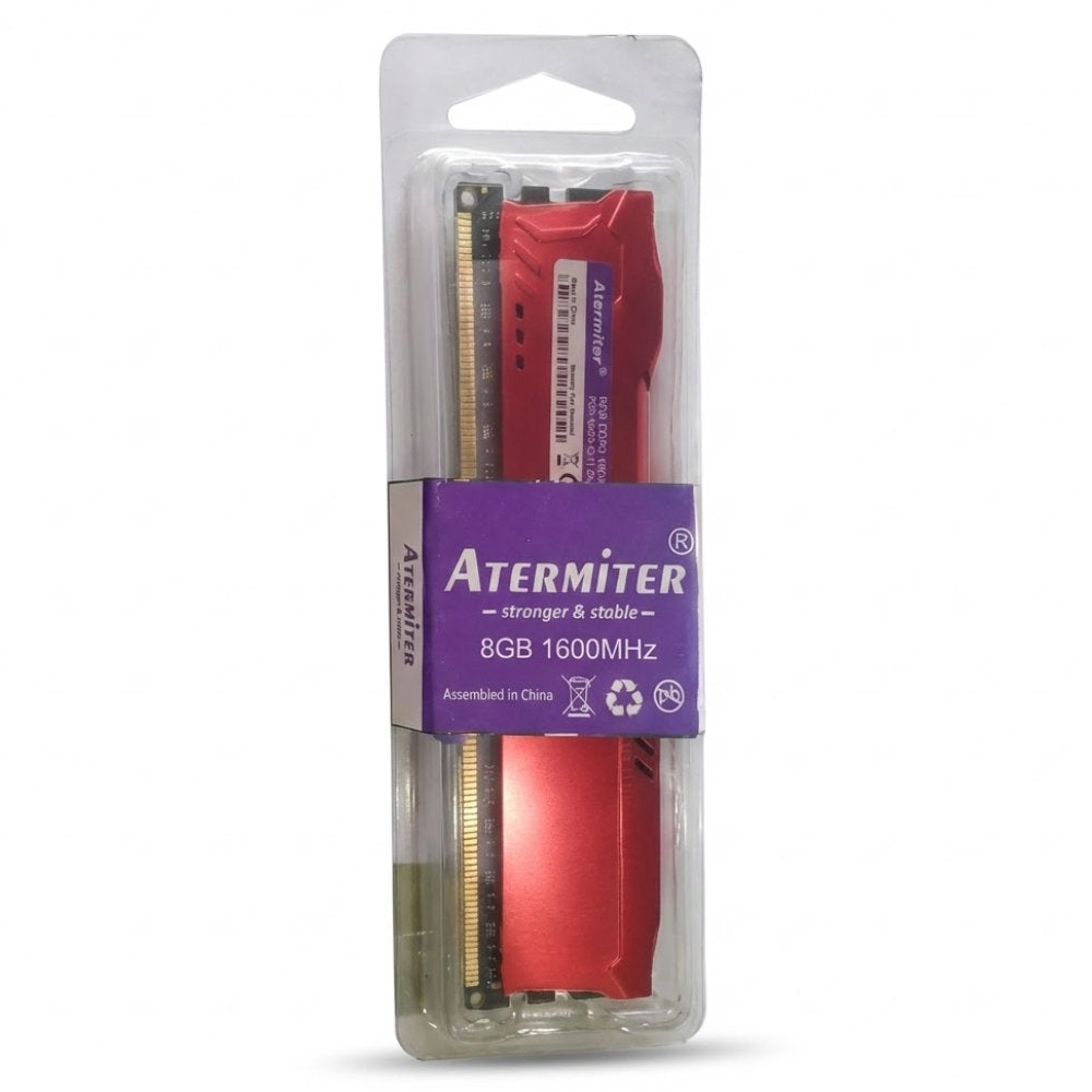Memória RAM Gamer Desktop Atermiter 8GB 1600MHz DDR3, PC3-12800-CL11, DIMM, 1.5V, com Dissipador Vermelho