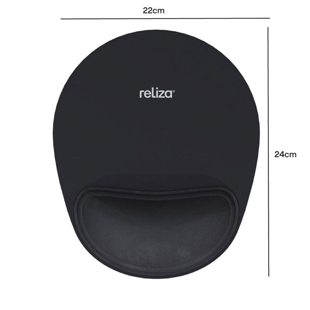 Mouse Pad Ergonômico 24 x 22cm, Reliza Confort, Apoio Anatômico para Pulso e Base Antiderrapante - Preto