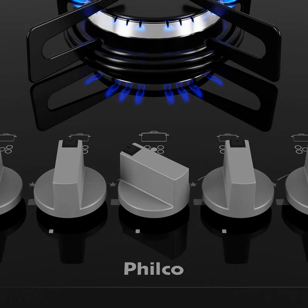 Cooktop Cook Chef 5, Com 5 Bocas, PHILCO, Tampo em Vidro Temperado 8mm, Preta, Grande