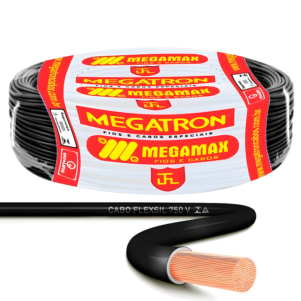 Cabo de Energia Flexível 750 Volts 4,00mm Megatron - 7702 Rolo com 100 Metros - Preto