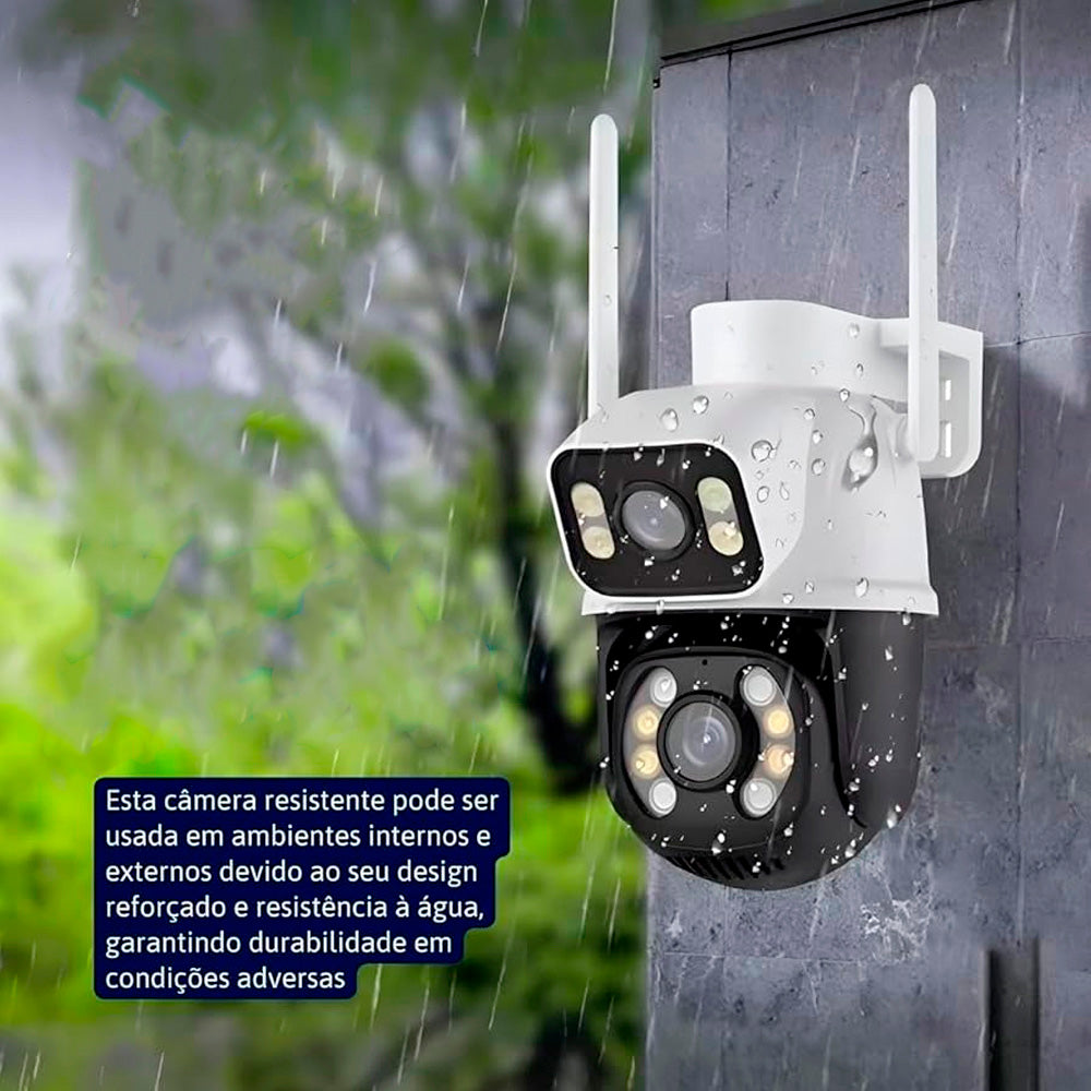 Câmera de Segurança Lente Dupla, Giratória, Wi-Fi, Visão Noturna, Sensor IR, Aúdio Bidirecional, Aplicativo ICSEE, A-28