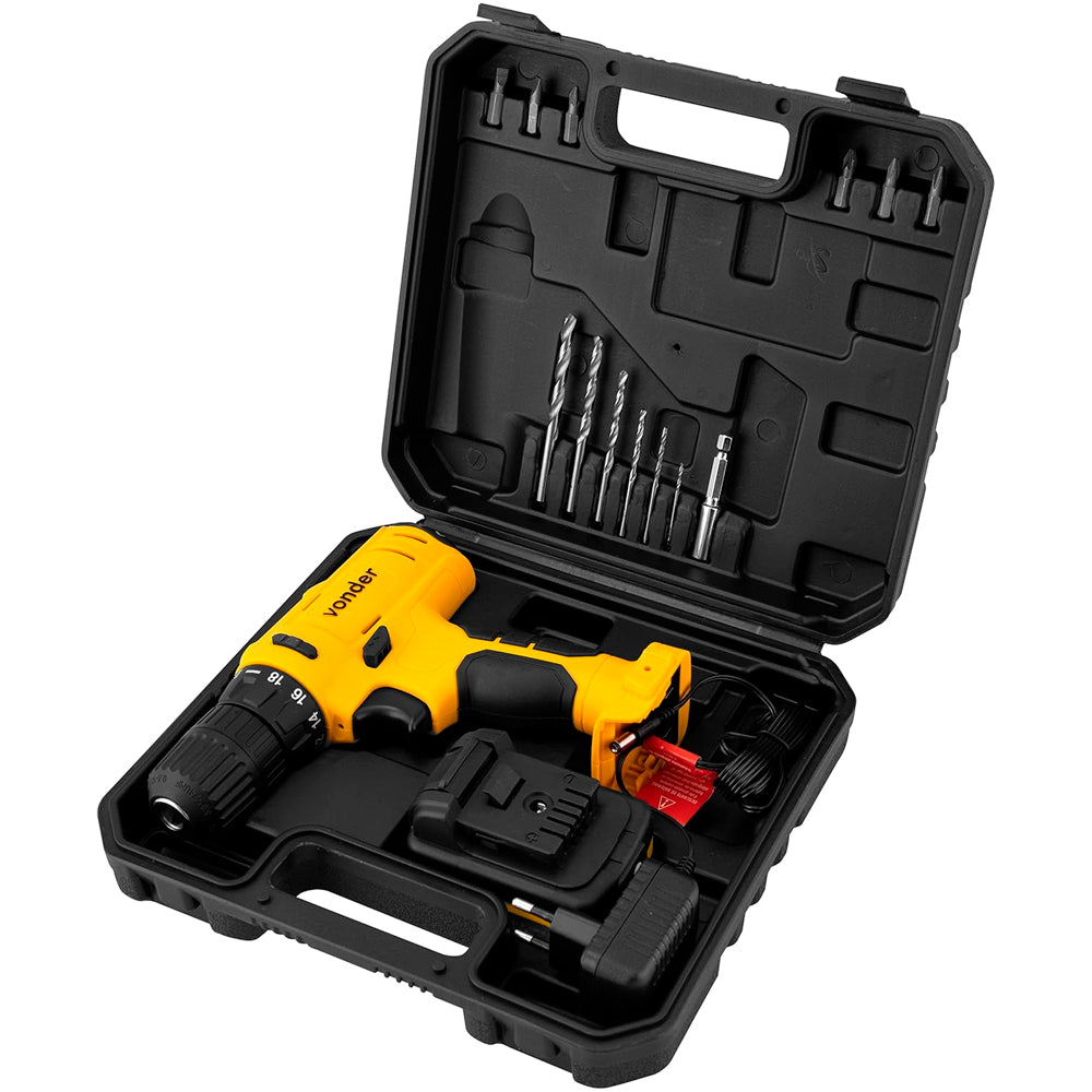Parafusadeira Furadeira PFV120 a Bateria 12V de Li-Ion 3/8 Pol, Com Carregador Bivolt e Maleta, VONDER-6001100120