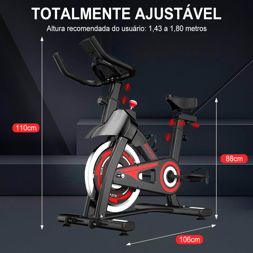 Bicicleta Ergométrica Fitness Spinning, Com Monitor LCD e Suporte Para Tablet e Celular, Mopower- Preta