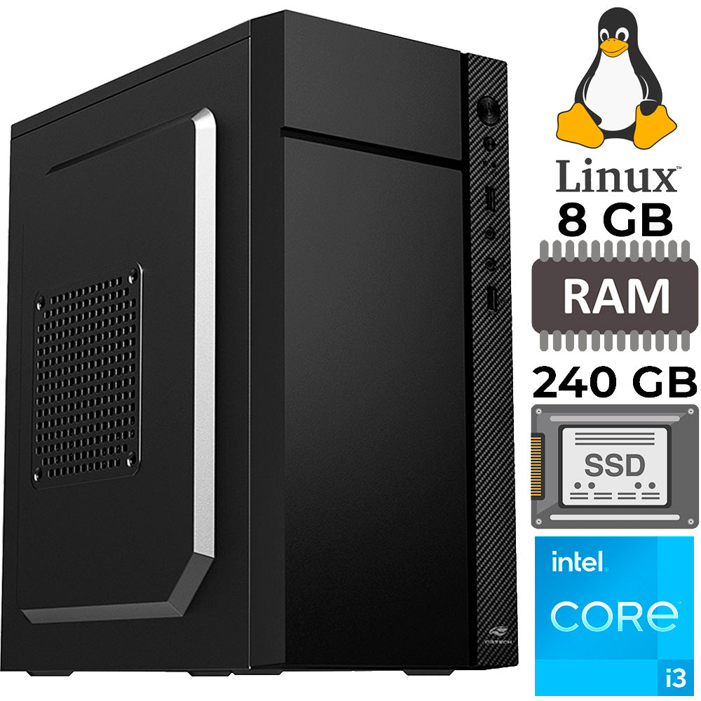 Computador Core i3, 2120, Memória RAM 8GB, SSD 240GB, Gt-H61 Com Slot M2, Rede Gigabit, MT-34BK, Linux e MousePad Brind